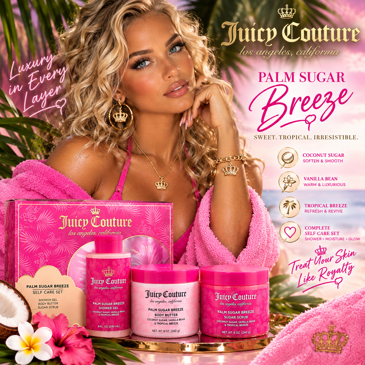 Juicy Couture Palm Sugar Breeze Moisturizing Set Shower Gel Butter Scrub