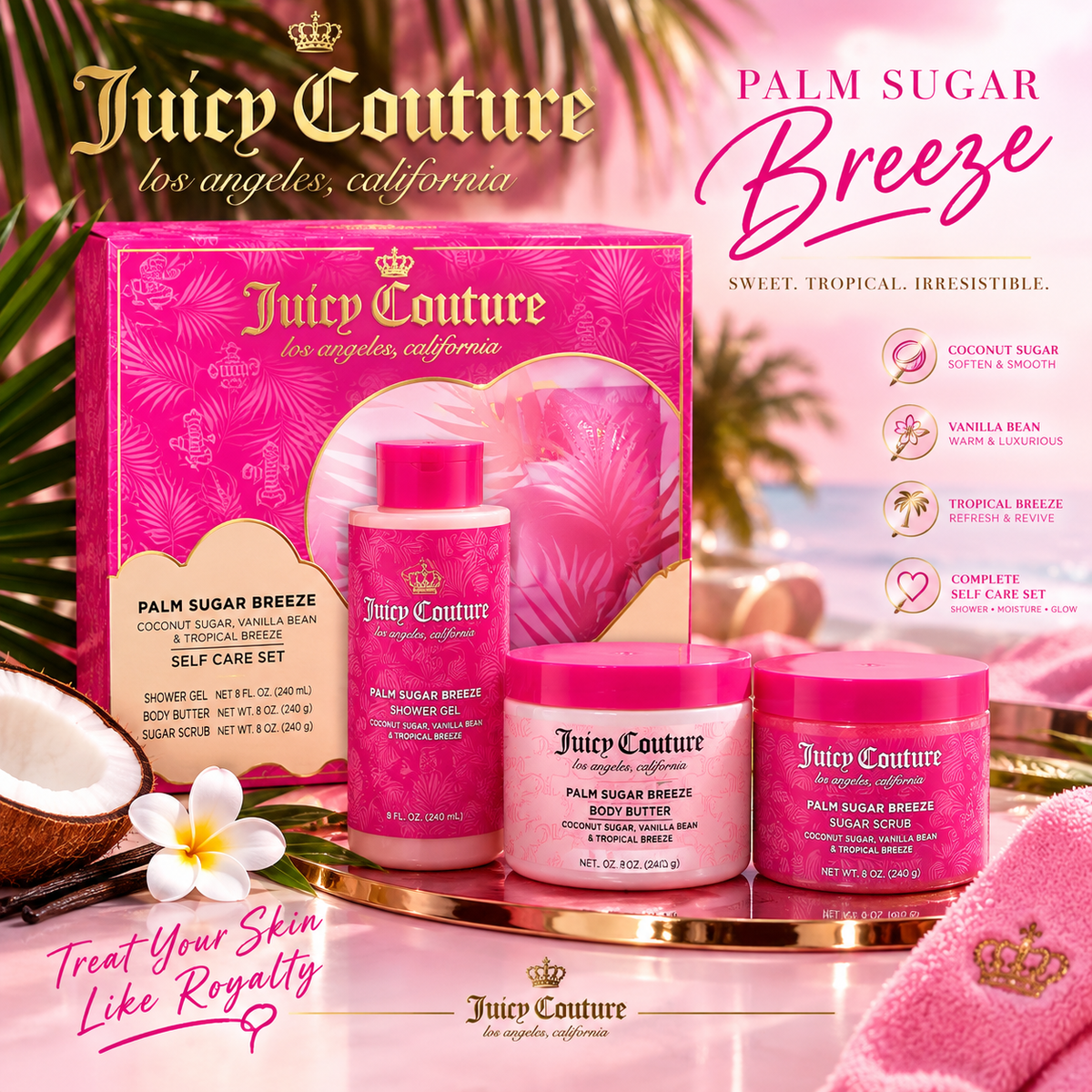 Juicy Couture Palm Sugar Breeze Moisturizing Set Shower Gel Butter Scrub